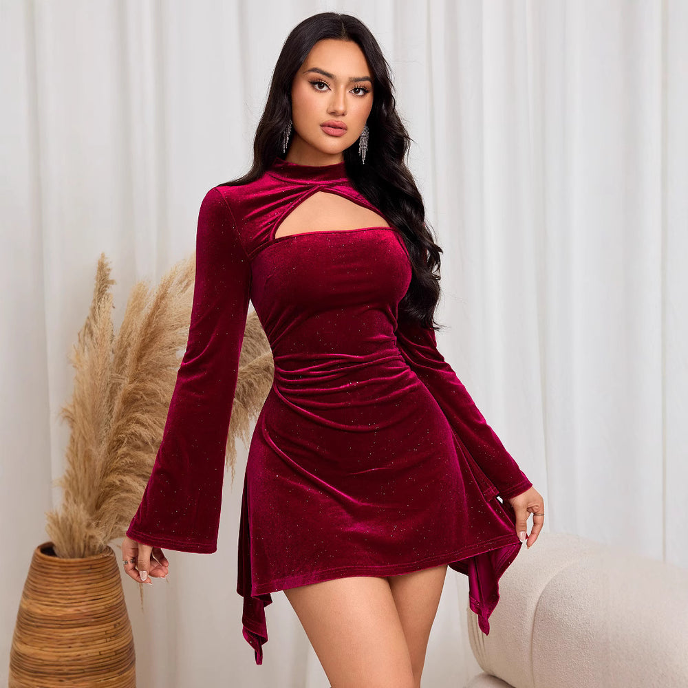 women's elegant socialite wine red dress - new autumn/winter collection - sophisticated party mini dress
