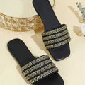 2025 summer new rhinestone flat sandals women's outdoor square toe open toe flip-flops plus size casual slippers wholesale