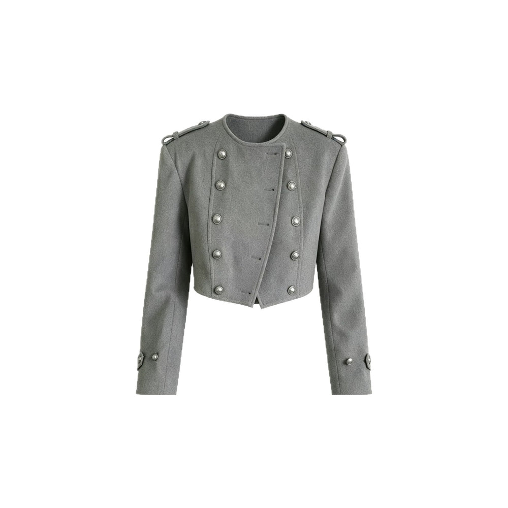 cross-border fashionable and minimalist versatile short chanel-style double-breasted napoleon jacket with round neck