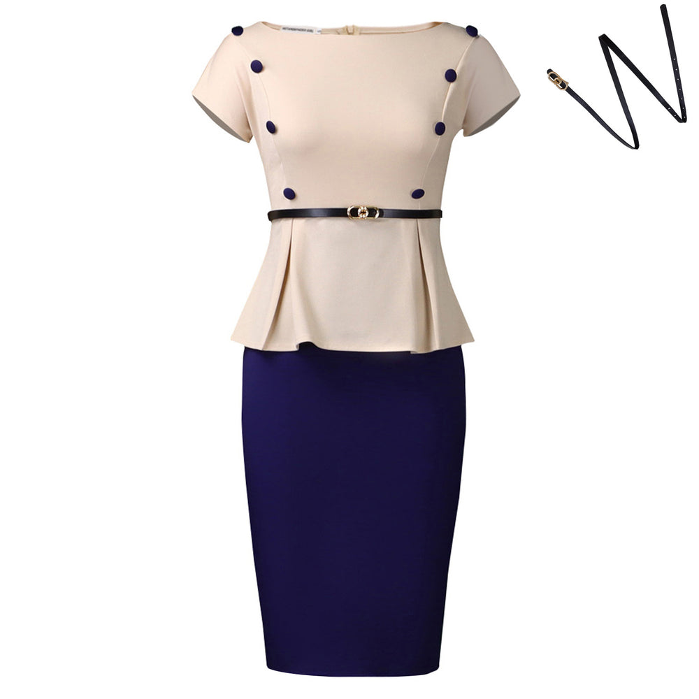 C8635 european and american clothing  plus size fashion elegant bodycon office lady color block african dress