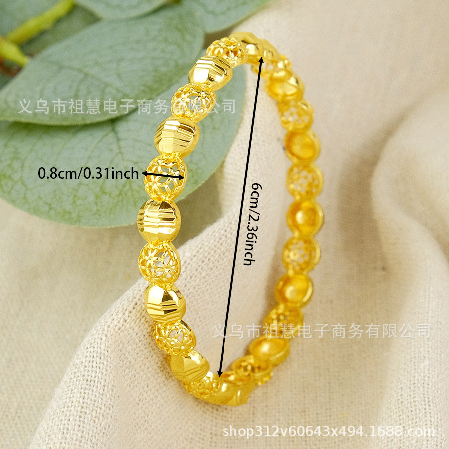Dubai hollow-out women's luxury bangle, gold elegant ethiopian bridal wedding bracelet party gift