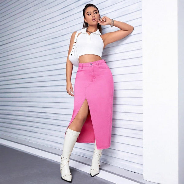 FR870432 European and American   women's simple slim skirt slit sexy denim skirt sweet