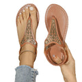 export women's flat flip-flop sandals with metal decorations - new summer casual elastic band beach sandals