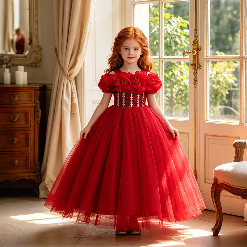 fashion stylegirl dress ankle-length party birthday princess dress for banquet clothing tutu skirt in stock