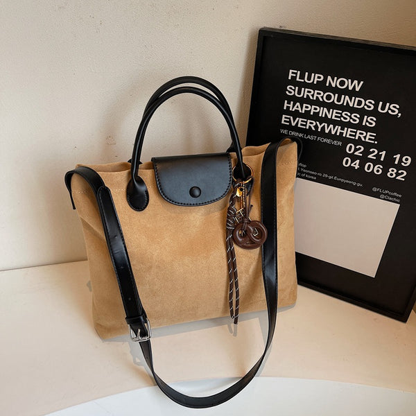 Suede handbag bag women's 2025 new autumn and winter Maillard retro shoulder bag large capacity tote bag crossbody