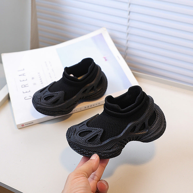 Vancahao kids' casual chunky sneakers -  autumn new trendy mesh shoes, breathable thick-soled flyknit athletic shoes