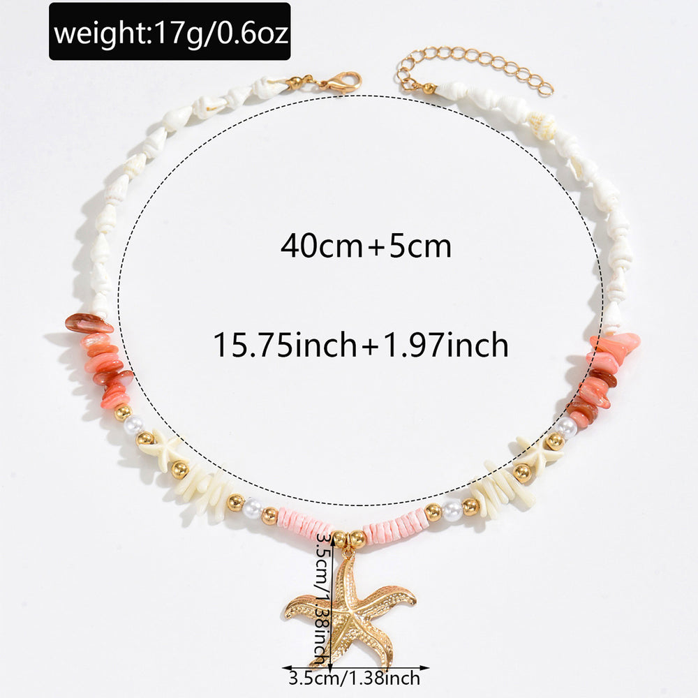 European and american cross-border seaside vacation style starfish and shell necklace - summer dopamine crushed stone ins handmade beaded necklace
