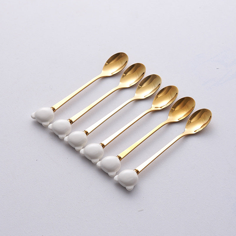 Bear fruit fork suit high-looking electroplated ceramic storage jar stainless steel fork spoon combination fruit pick jar wholesale