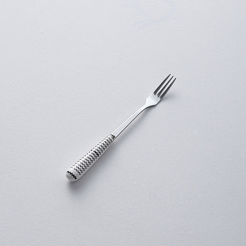 Vintage-inspired ceramic handle stainless steel cutlery set - includes knife, fork, spoon, dessert spoon, steak knife, and fork. custom logo options available