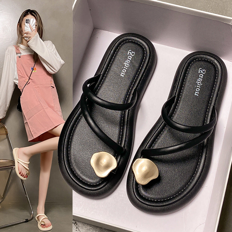 Super popular toe-toe sandals for women, new summer korean style, versatile flat bottom vacation casual beach shoes, popular shoes