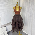 export elastic waist mesh ruffle asymmetrical tiered cake skirt midi high waist a-line midi skirt