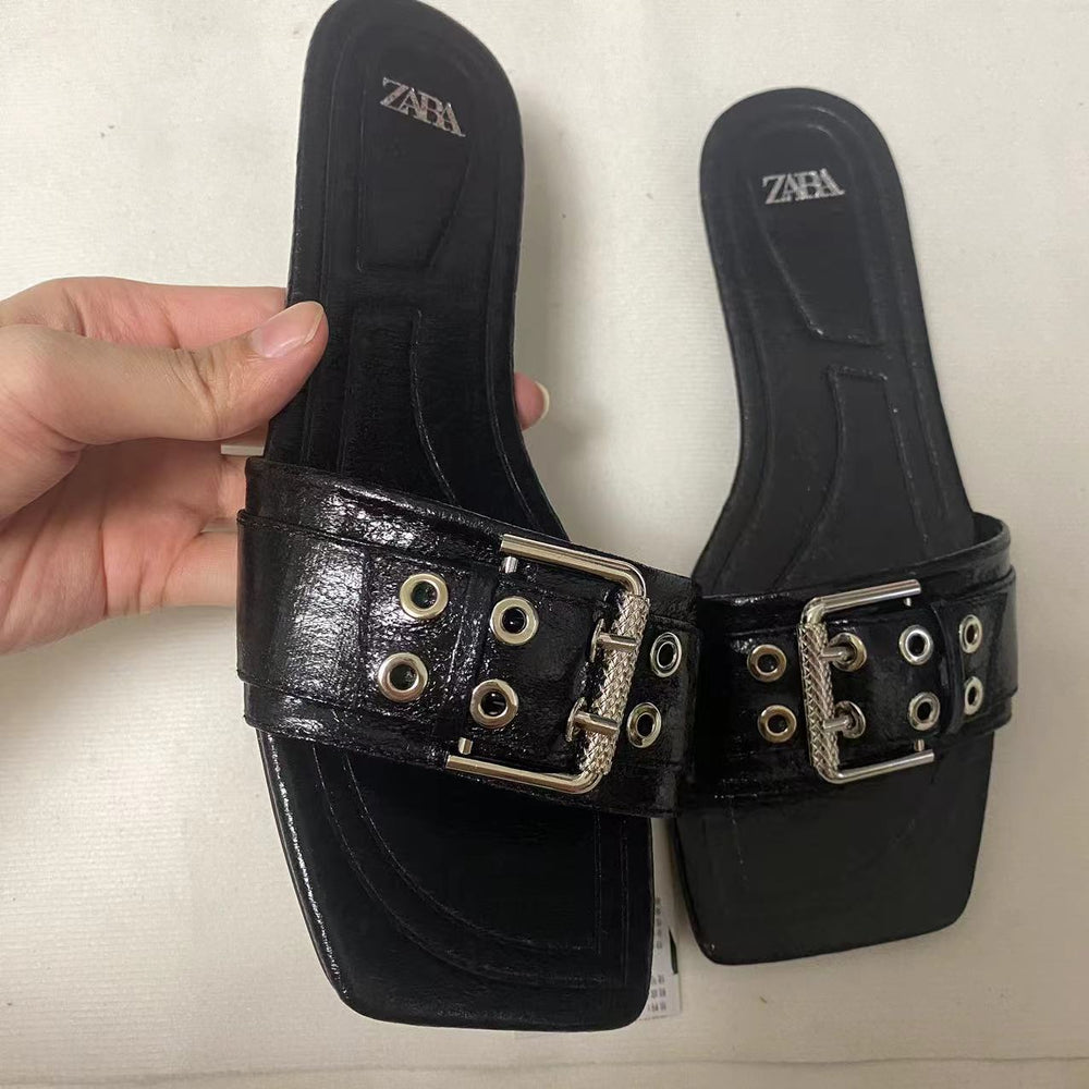 Za new 2024 women's summer sandals: versatile square buckle flat sandals - stylish and casual for everyday wear