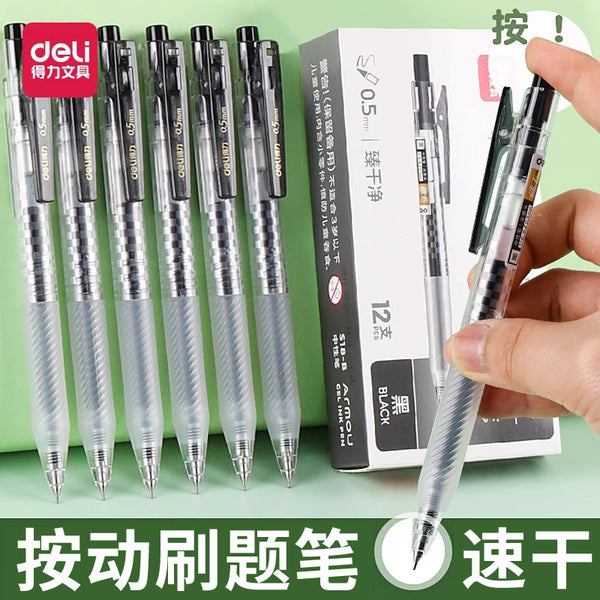 Pen Deli S18-B Press-move brush question pen Press-move quick-drying pen High value cone head ballpoint pen wholesale Student stationery