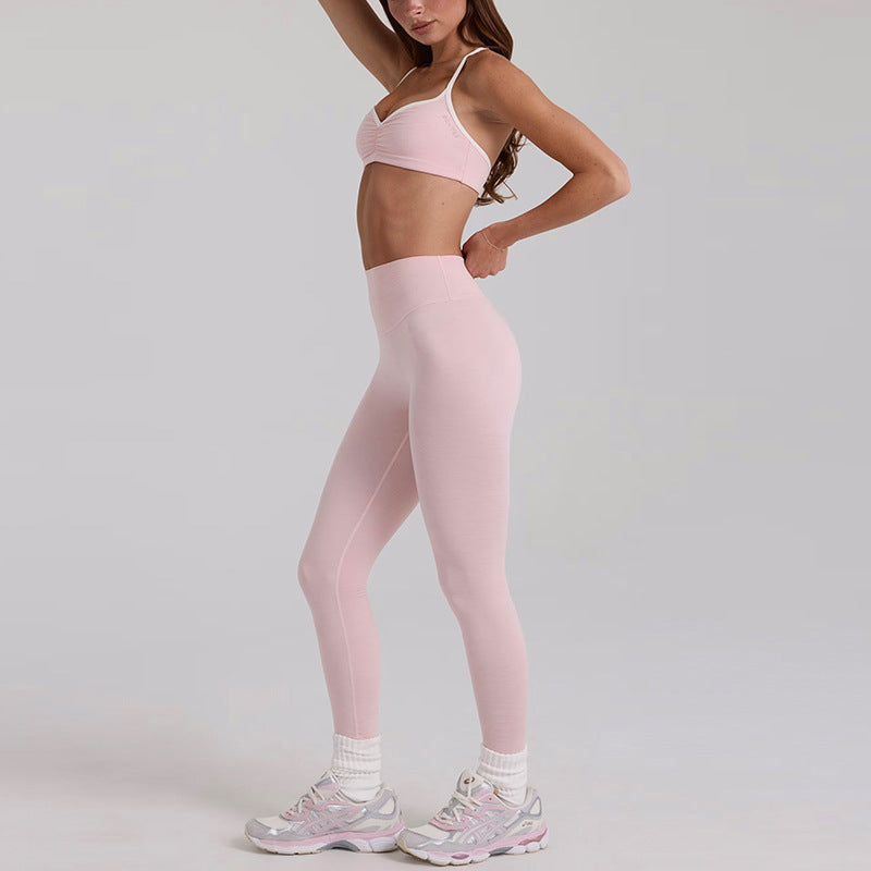 New arrival yoga clothes high waist hip lifting and abdominal control shorts nine-point pants suspenders beautiful back running sports intimates bra suit