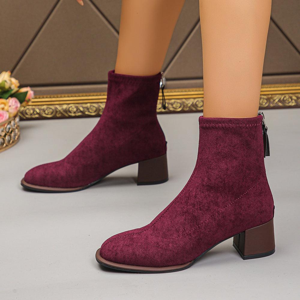 Export thick heel thin boots women's autumn winternew arrival suede square toe fashion elastic fashion boots cross-border plus size short boots