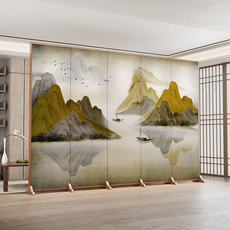 Used folding screen partition - premium living room accent, mobile office divider, simple live stream backdrop, creamy style