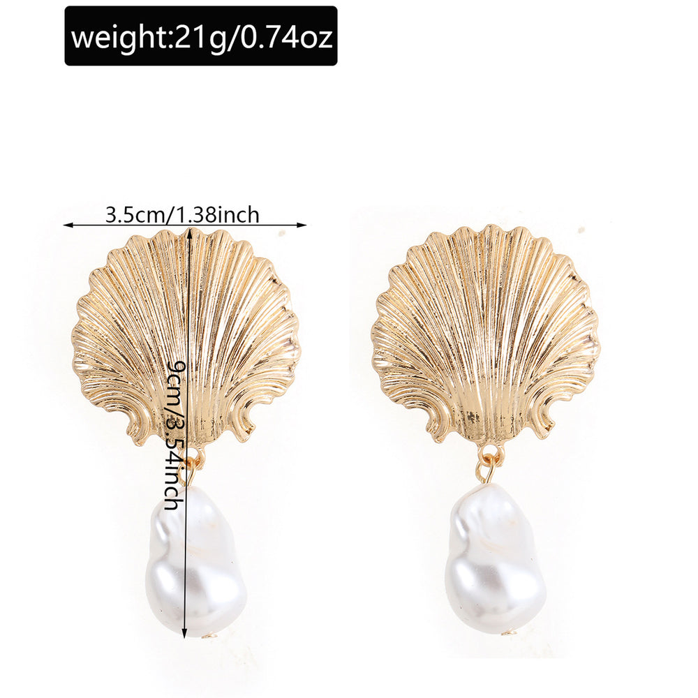 Wholesale ocean breeze earrings: european and american cross-border jewelry, versatile scallop-shaped, niche, high-end faux pearl pendant earrings for women
