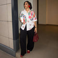 European and american style women's  autumn new collection: sweet and fresh printed turn-down collar short-sleeve blouse