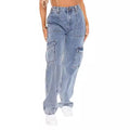 Y2k style   jeans women's new multi-pocket high-waisted elastic waistband washed cargo pants