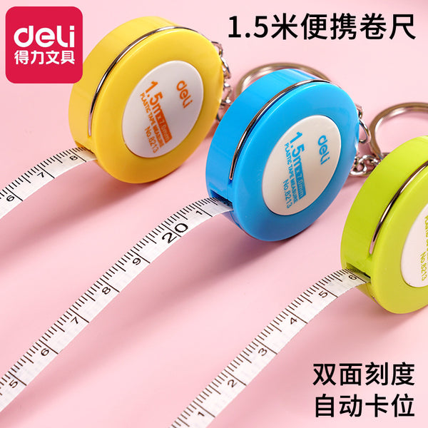 Deli Stationery Leather Tape Measure Keychain Ring 1.5 Meters Measuring Clothes Measure Small Roll Ruler Mini Soft Measure Stationery Wholesale