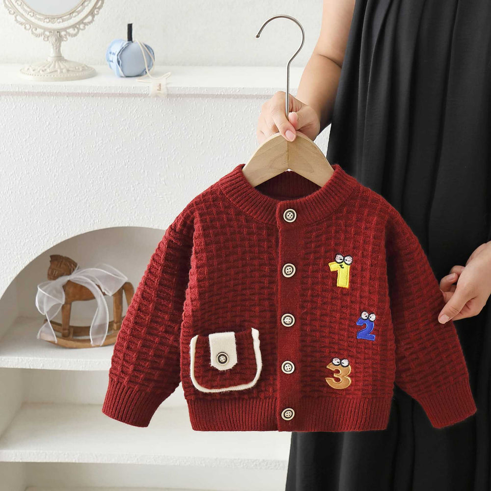 Kids' embroidered cartoon letter knit cardigan -  autumn/winter collection - boys' and girls' baby sweater coat