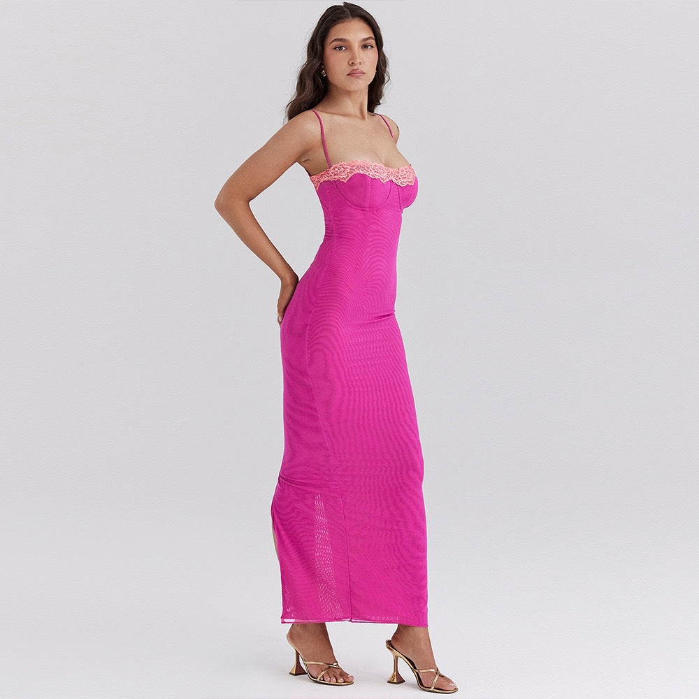 European and american style women's clothing  summer new collection midi dress lace trim bandeau slip dress sexy dress for women