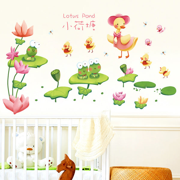 Wall sticker cute cartoon children's room decoration bedroom classroom decoration small lotus pond removable wall sticker XL7193