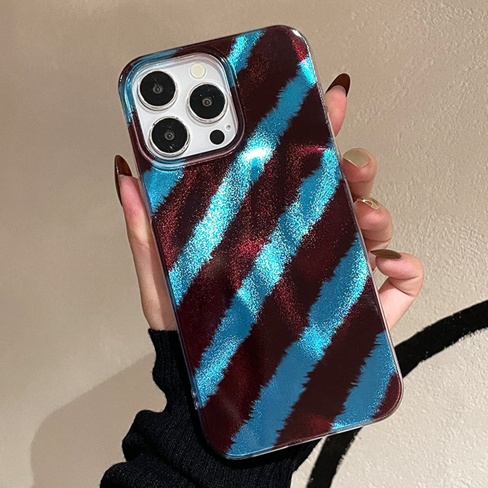 Ins style gradient tin foil case for apple 17 pro, brown striped iphone 16 protective cover for women