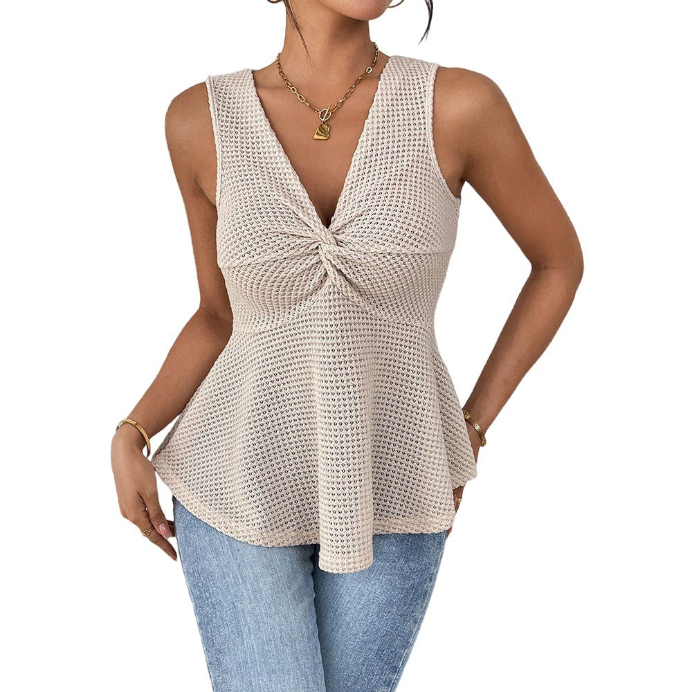 summer new arrival  women's fashion: chic & professional sleeveless v-neck t-shirt - slim fit, figure-flattering, and effortlessly elegant