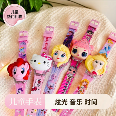 Superhero watch cartoon luminous flip cover elsa princess kuromi electronic birthday gift boy toy watch