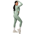 High-waisted, form-fitting, pocketed yoga set with a cropped, long-sleeved, cloud-feel, quick-drying running and fitness activewear three-piece set