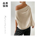 Export oblique shoulder t-shirt sexy off-shoulder loose off-shoulder elegant women's clothing  cross-border fashion oblique collar tops