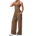 i-shaped v neck beautiful back tight breathable pure color wide-leg yoga suit sports running fitness suit for women