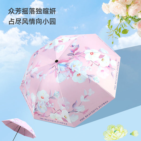 Tri-fold pastoral small fresh double-sided printing sunscreen ultraviolet sunshade sun umbrella folding weather and rain umbrella wholesale