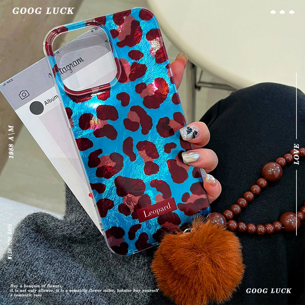 Blue and brown leopard print swirl case, compatible with apple 16 pro max, iphone 15, and iphone 14
