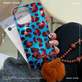 Blue and brown leopard print swirl case, compatible with apple 16 pro max, iphone 15, and iphone 14