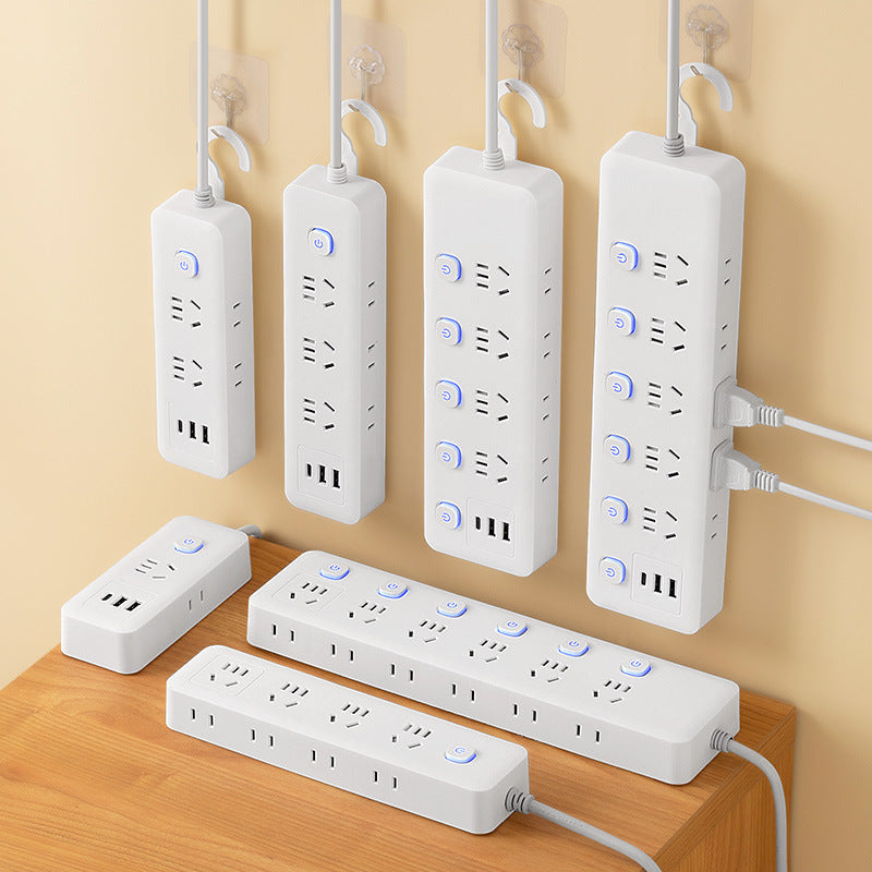 Smart power strip with 3 usb ports, multi-outlet power strip panel, multifunctional multi-outlet power strip, household power strip with cord