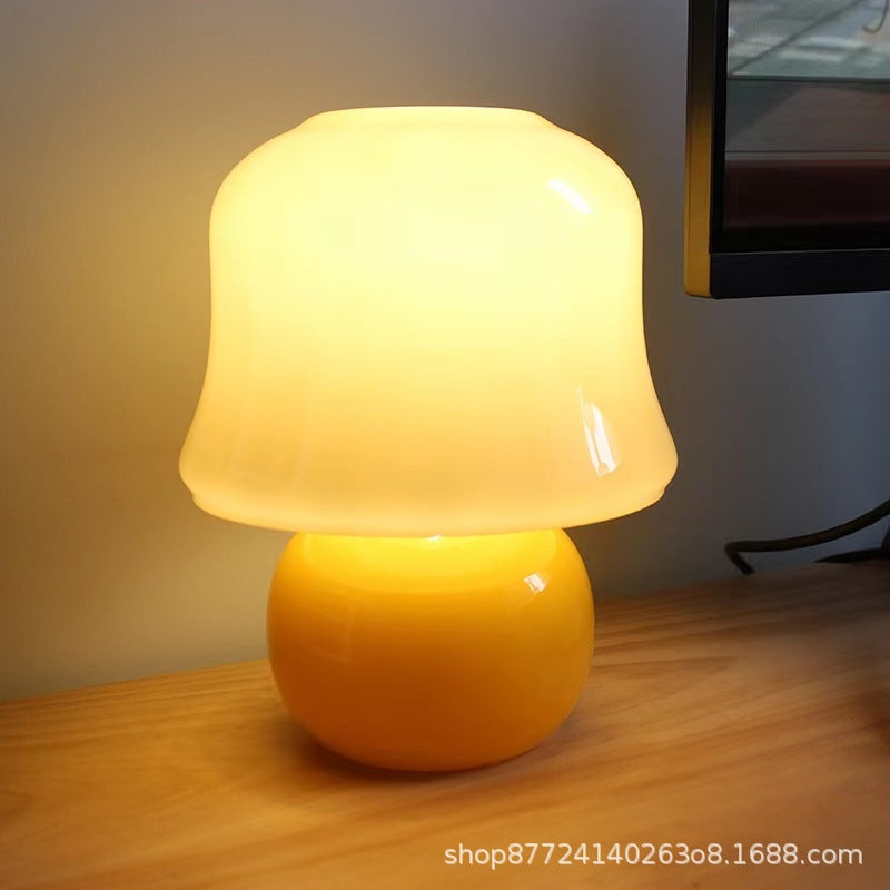 French cream mushroom table lamp - bedroom bedside lamp - cozy nordic light luxury ambiance - glass high-end gift night light