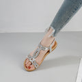 2025 summer new korean style fashionable breathable comfortable women's flat sandals, trendy rhinestone cross-border plus size sandals