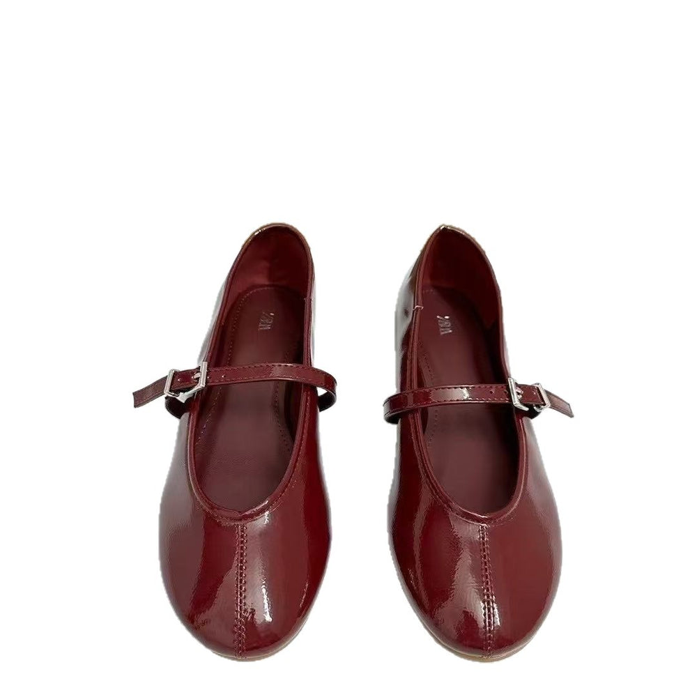 Za2025new arrival women's shoes with toe cap and one buckle strap shallow mouth mary jane flats women's flatseasiest for match little red shoes evening breeze