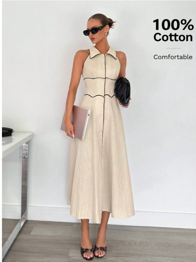 Wholesale cross-border e-commerce:  autumn new arrivals - women's sleeveless, single-breasted, notch lapel, high-waisted casual dress