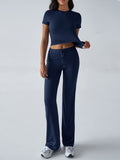2025 european and american new arrival cross-border women's spring/summer elegant solid color crew neck casual fashion set - short sleeve top and long pants