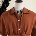 Exportgirldress spring and summer new arrival cross-border casual lapel single-breasted tie back waist short-sleeved shirt skirt