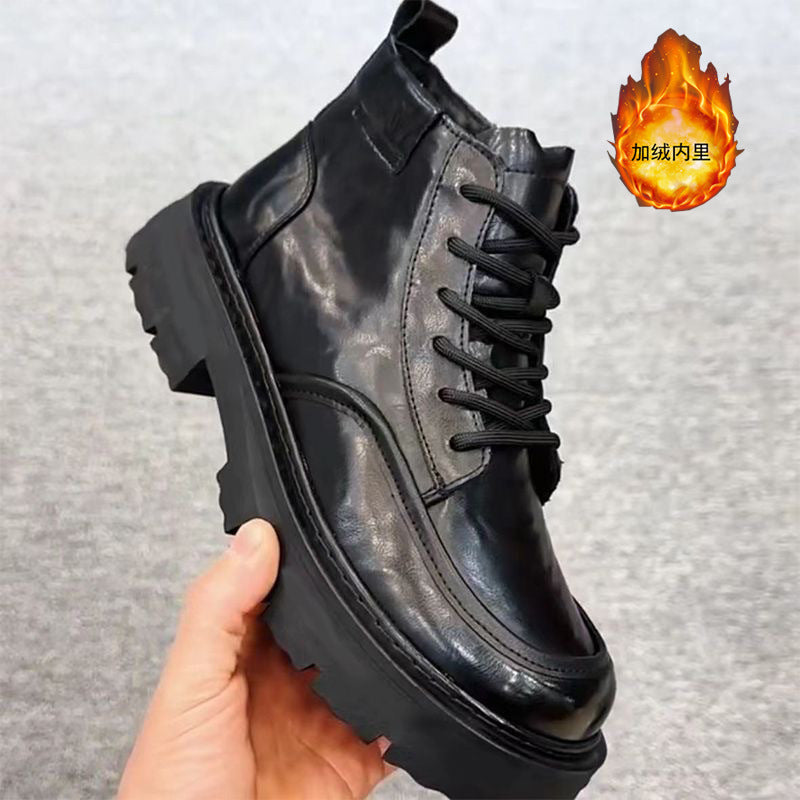 2025 fall/winter new martin boots: business-friendly, fleece-lined, warm boots for men. round toe, stylish british design, versatile, soft sole leather shoes