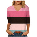 cross-border  women's casual v-neck 3/4 sleeve t-shirt top - in stock