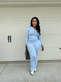 women's fashion, european and american trendy brand, new ins style, solid color, women's sexy, straight shoulder, topstitched two-piece long-sleeved set