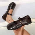 spring/autumn retro knitted mary janes - women's low-cut flats with single strap and flat, soft sole