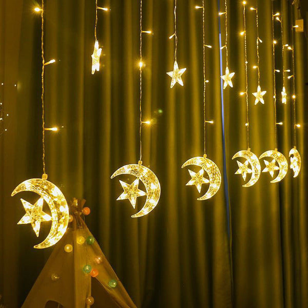 LED curtain lights holiday lights stars moon atmosphere decorative lights new year room children's birthday pendant string lights