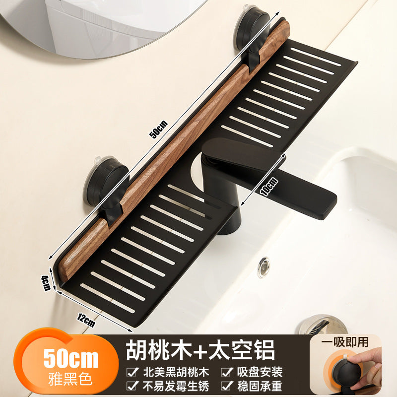 Walnut suction cup bathroom organizer - no drilling required, over-mirror faucet & vanity storage rack