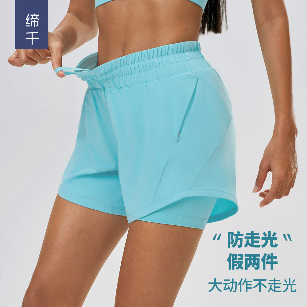 Summer quick-dry breathable women's sports shorts - faux two-piece, anti-exposure, high-waisted training yoga fitness hot pants d25052